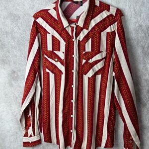 Cruel Denim Button-Down Stripe Western Shirt - Red & Cream XL. NWT